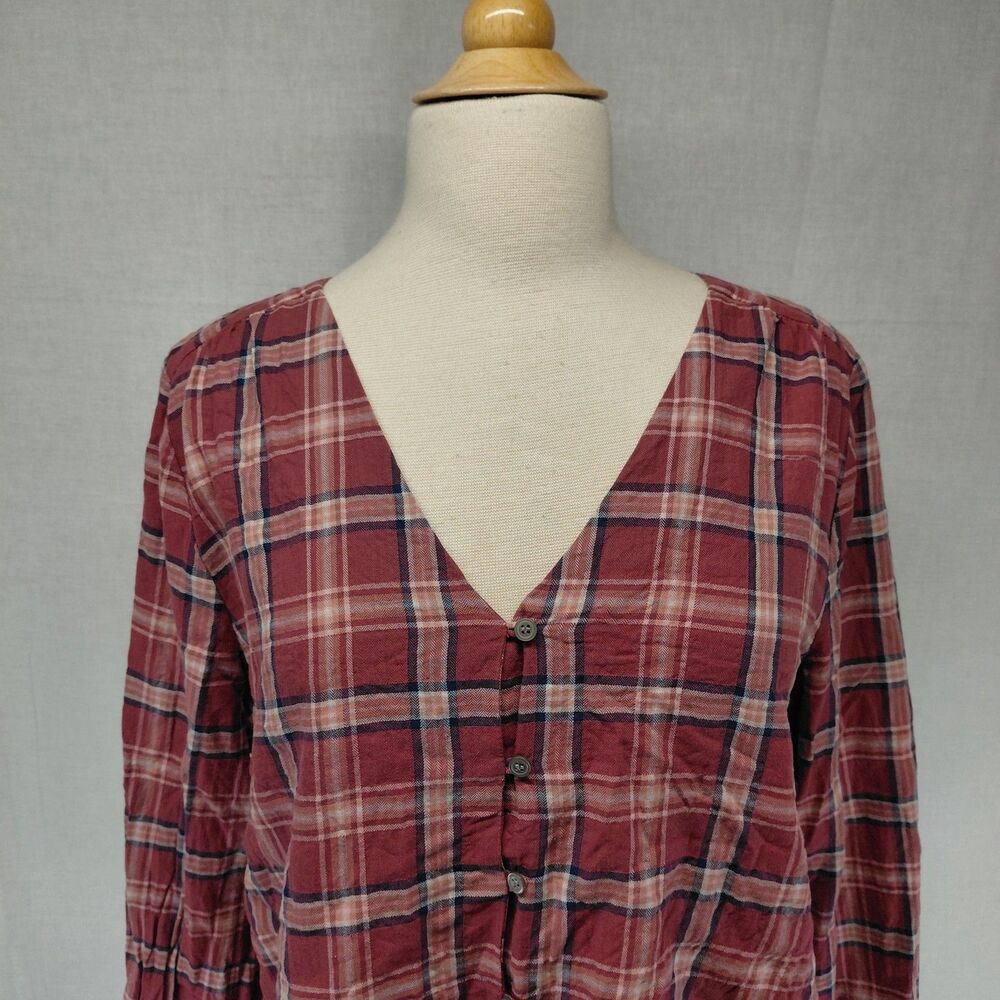 Madewell Stratfield Plaid V-Neck LS Button-Down Shirt Pink Size Large - Picture 2 of 8